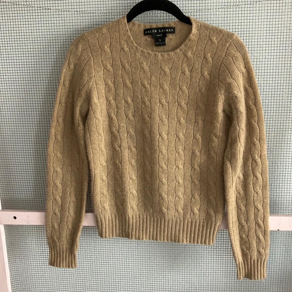 Ralph Lauren black label cable knit cashmere sweater -camel size small